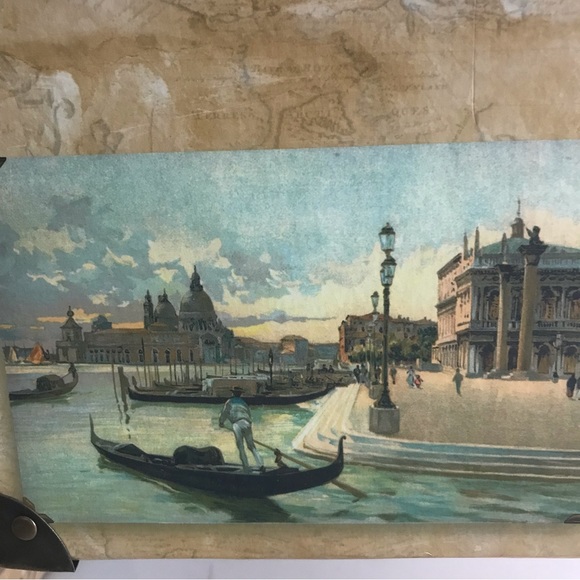 T. HIGGINS Collectible Wooden Storage Box Metal Corners & Handles - Venice Motif - Picture 3 of 15